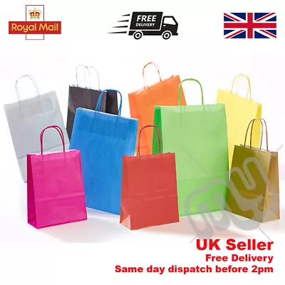 £2.70 • Buy Paper Bags Twisted Handles Party Gift Carrier Recyclable Kraft Birthday Coloured