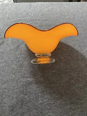 Vintage Art Glass Orange Ruffled Footed Pedestal Bowl • $20