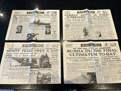 World War II Memorabilia -4 Daily Mail Naewspapers Documenting WW2 • £29.99