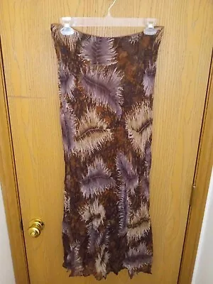VTG Her Style Brown Leaf Design Maxi Skirt Lined Size Large • $6.80