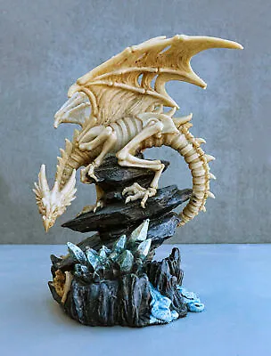 10 H Gothic Skeleton Bone Dragon Perching On Crystal Cavern Statue Ghost Drake • $34.99