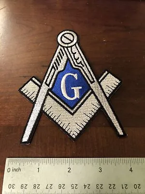 Masons  Masonic Silver Blue Iron On Patch 4” Motorcycle - USA Product And Ship! • $6.50