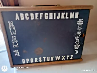 Vintage Alphabet Chalkboard Pegboard Box W Carry Handle Hey Diddle Diddle • $12