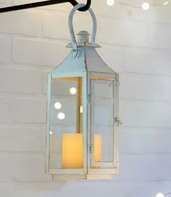 12  Distressed White Metal Candle Lantern Lamp Centerpiece Terrace Home Decor • $34.99