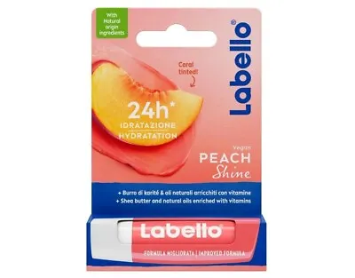 Labello Peach Shine Vegan Balsamo Lips Nourishing Balm Fishing 4026 • £9.46