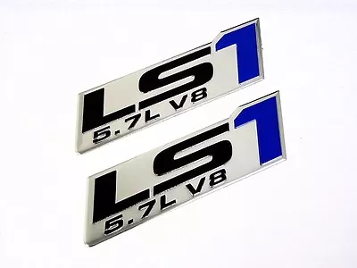 2 Gm Chevy Chevrolet Ls1 5.7l V8 Engine Emblems Badge Chrome Silver Blue Pair • $14.88