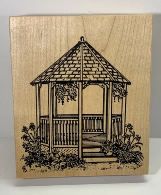 $7.99 • Buy Northwoods GAZEBO & FLOWERS Wood Mount Rubber Stamp SPRING