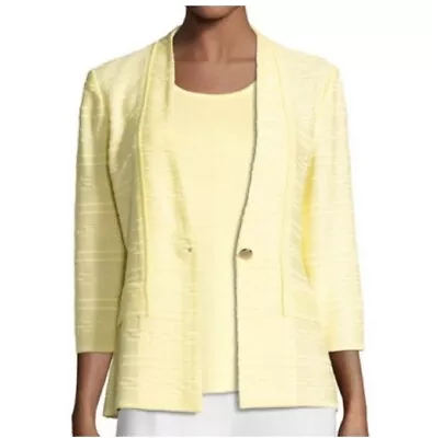 Misook | Textured One-Button Jacket Yellow Bright Cardigan 3/4 Sleeve Knit Large • $45