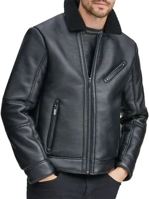 MARC NEW YORK  Moto Jacket Maxton Asymmetric Faux Shearling Collar Black Large • $52.47