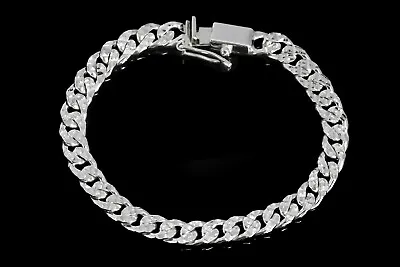 Mens Miami Cuban Link Bracelet Solid 925 Sterling Silver Diamond Cut Handmade • $115