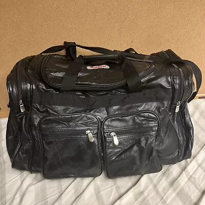 Luggage Duffel Gym Bag Black Genuine Buffalo Leather Travel Bag EUC • $45