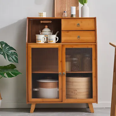 Bamboo Buffet Cabinet Kitchen Dining Room Cupboard Storage Unit W/ Drawers Doors • £79.95