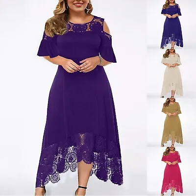 $37.75 • Buy Short Size Formal Lace Sleeve Dress Women Plus Neck Lace Dress Casual Round
