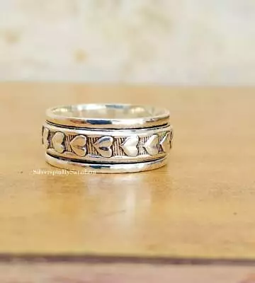 Spinner Ring 925 Sterling Silver RingMeditation RingHandmade RingHeart Ring • $15.99