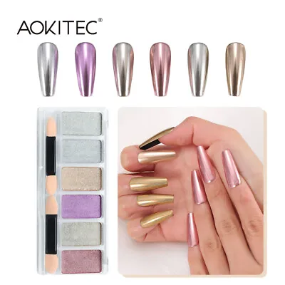 6 Colors Nail Art Pearly Glitter Powder Chrome Pigment Gel Tips Decoration Salon • $9.99