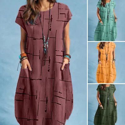 $22.83 • Buy ZANZEA Womens Retro Hippie Short Sleeve Loose Waist Party Beach Short Mini Dress