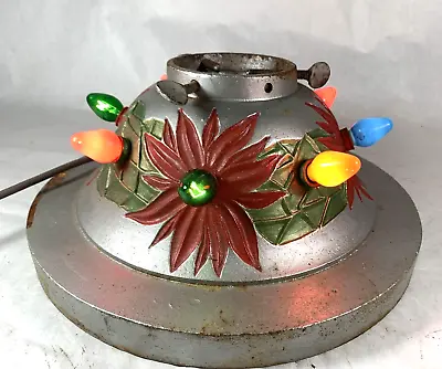 $89 • Buy Antique Working Lighted Cast Iron Christmas Tree Stand Poinsettia Electric