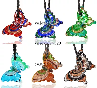 Wholesale Lots 6Pcs Butterfly Murano Glass Pendants Braided Rope Necklace  FREE • $12.99