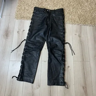 Vintage Genuine Leather Laces Moto Leather Pants Avant Garde • $90