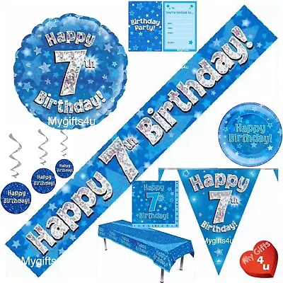 Blue Age 7th & Happy Birthday Decorations Buntings Banners Party Balloons Swirls • £2.50