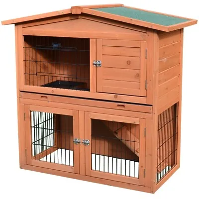 Rabbit Hutch 2 Tier Outdoor Small Animal Enclosure Ramp Tray To Raised Home Run • £127.48