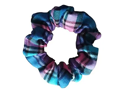 Blue And Pink Tartan Fabric Hair ScrunchieHair TieGifts For Her • £2.50