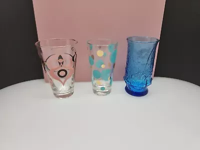 Vintage MCM Retro Drinking Glasses Lot Of 3 Mixed • $18.99