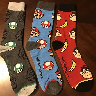 Crazy Socks Super Mario Bros Socks 3 Pack Size 10-13 Great Gift Teens Adults • $13.99