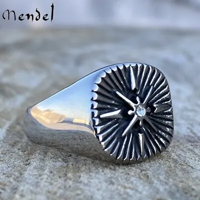 MENDEL Mens Stainless Steel Nautical Biker CZ North Star Ring For Men Size 7-15 • $11.99