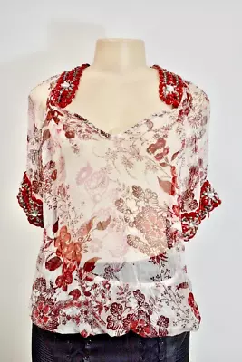 Monique Leshman Sheer Chiffon Beaded Cover Up Top Blouse Size Small On Sale • $29.25