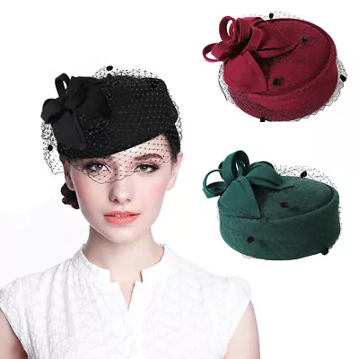 £8.69 • Buy Vintage Royal Pillbox Hat Mesh Veil Fascinator Cap Headpiece Clip Wedding Party