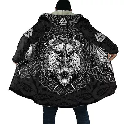 Sherpa Lined Mens Viking Odin Raven 3D Printed Jacket Hooded Cloak - AU Stock • $81.07