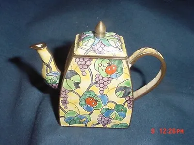 Old Miniature Chinese Copper Enameled Teapot Grapes And Ladybugs • $18.95