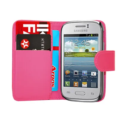 PINK WALLET Leather Case Card Slots Phone Cover Samsung Galaxy Young GT-S5360 • £3.27