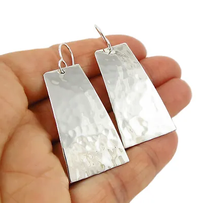 Large Hammered Solid 925 Sterling Silver Dangle Earrings Handmade Jewellery • £39.99