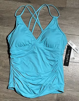 La Blanca Island Goddess Underwire Surplice Mio Tankini Top Aqua Size 10 - NEW • $24.98