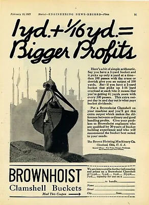 1929 Industrial Brownhoist Ad: Brownhoist Clamshell Buckets - 1 Yard Size • $17.76