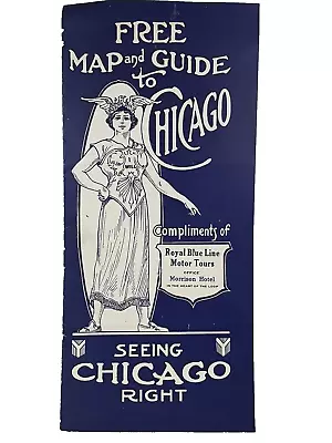 Chicago Map Guide Royal Blue Line Motor Tours Morrison Hotel 1920's • $21.95