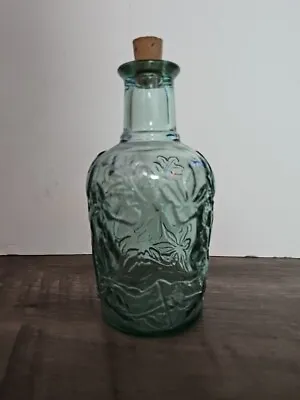 VINTAGE Libbey Of Canada Green Glass Maple Leaf Embossed Bottle Decanter • $24.99