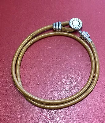 Genuine Pandora Moments Double Wrap Golden Tan Leather Bracelet 597194CGT • £15