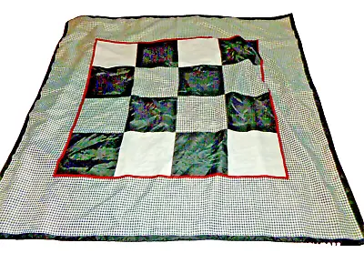 SCARF VINTAGE Geometric Scarf Square Check Checkers Chess Poly Satin 34x34  • $9.22