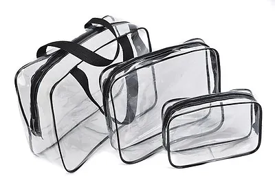 3 Pcs Clear Transparent Bag Toiletry Waterproof Cosmetic Organizer Beach Travel • £7.99