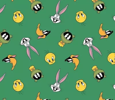 $2.95 • Buy Looney Tunes Faces On Green 100% Cotton Fabric Sold By The FAT QUARTER 18 X21 