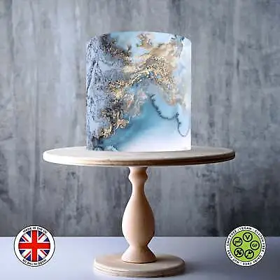 Blue & Gold Marble Pattern Wrap Around Edible Cake Topper ICING / WAFER • £7.79
