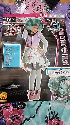HALLOWEEN COSTUME Monster High Honey Swamp Girl M 8-10 Dress Belt Tights Cute • £19.27
