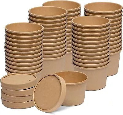 D MART Kraft Brown Soup Cups & Lids Takeaway Ice Cream Containers Disposable Pot • £8.79