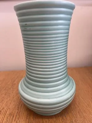 Vintage Maling Green Ribbed Vase 8.5 Inches • £19.99