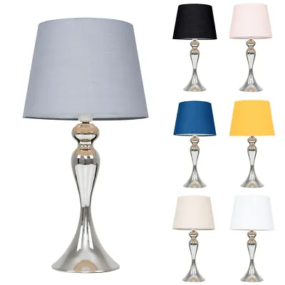 £16.79 • Buy Traditional Spindle Bedside Lounge Table Lamp Chrome Fabric Shades LED Bulb