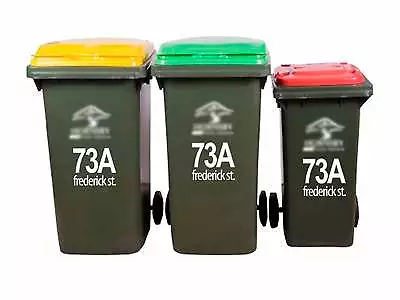 3 X Wheelie Rubbish Bin Stickers House Number Street Name Decal • $14.99