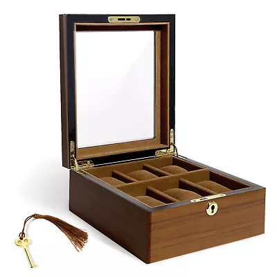 6 Slot Mens Watch Box Case Organizer Holder Jewelry Storage Display With Key • $31.01